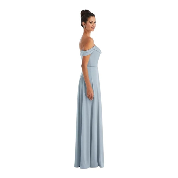 DESSY COLLECTION [8] OFF-THE-SHOULDER DRAPED NECKLINE MAXI DRESS  IN MIST - Picture 3 of 4